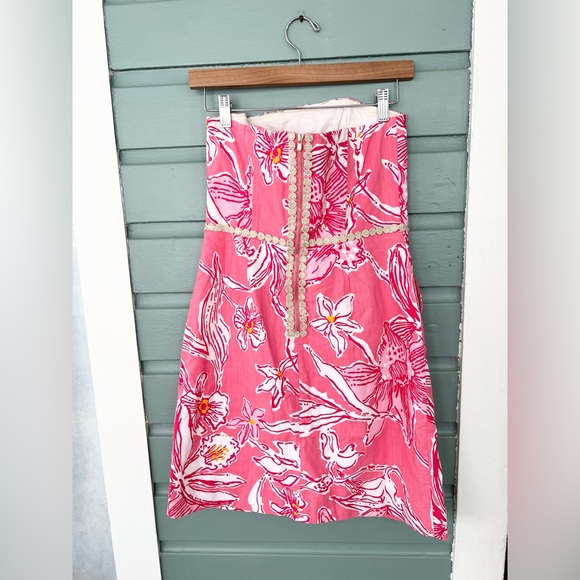 Lilly Pulitzer vintage bloomy dress pink floral tropical strapless preppy size 6 - Picture 4 of 9
